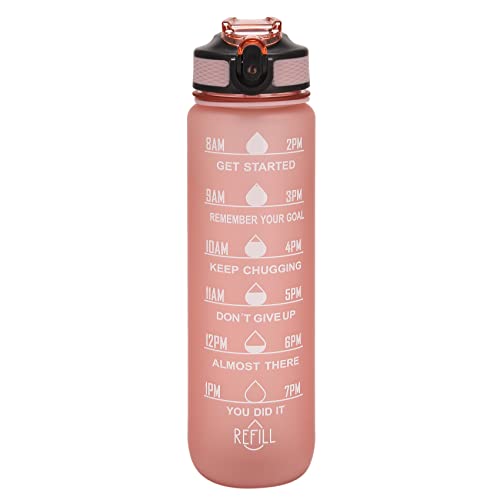 Bakemoro Fitness-Sport-Wasserflasche mit Time & Stroh, breite Öffnung, auslaufsicher, langlebig, 1000 ml von Bakemoro