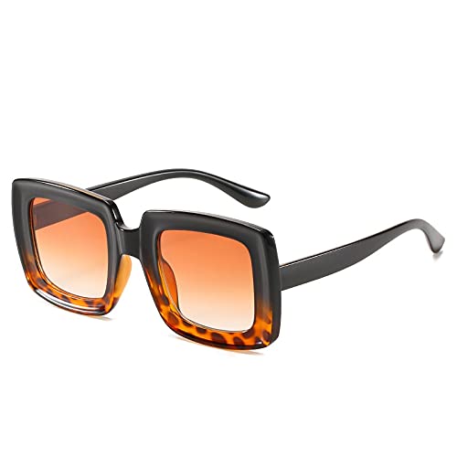 Bakemoro Vintage Oversize Quadratische Sonnenbrille Damen Großer Rahmen Frauen Brille Mode Weibliche Brille Leopard, Schwarz und Leopardenmuster von Bakemoro