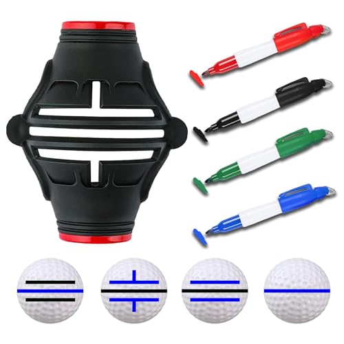 Bakkeny Golfball-Marker-Schablone mit 4 farbigen Markerstiften, 360°/180° dreizeilig, Golfballmarker, Zubehör, Teile, Golfball-Liner, Zeichnen von Bakkeny