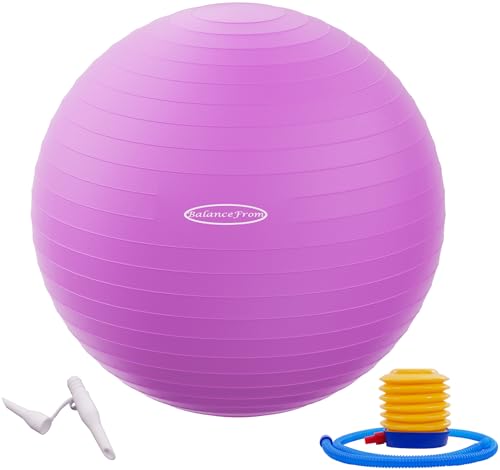 BalanceFrom Anti-Platz- und Rutschfester Gymnastikball Yoga-Ball Fitnessball Geburtsball mit Schnellpumpe, 0,9 kg Kapazität (38-45 cm, S, Violett) von Signature Fitness