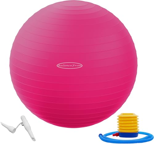 BalanceFrom Anti-Platz- und Rutschfester Gymnastikball Yoga-Ball Fitnessball Geburtsball mit Schnellpumpe, 0,9 kg Kapazität (48-55 cm, M, Rosa) von Signature Fitness