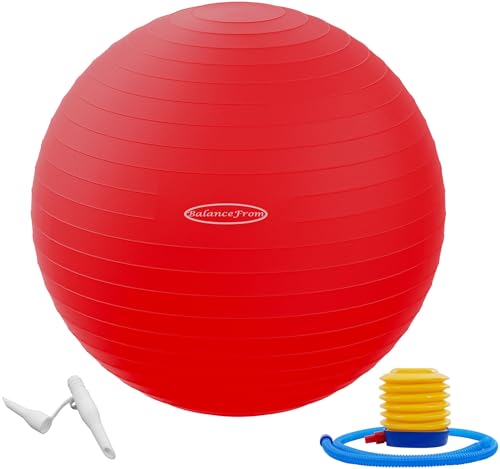BalanceFrom Anti-Platz- und Rutschfester Gymnastikball Yoga-Ball Fitnessball Geburtsball mit Schnellpumpe, 0,9 kg Kapazität (48-55 cm, M, Rot) von Signature Fitness