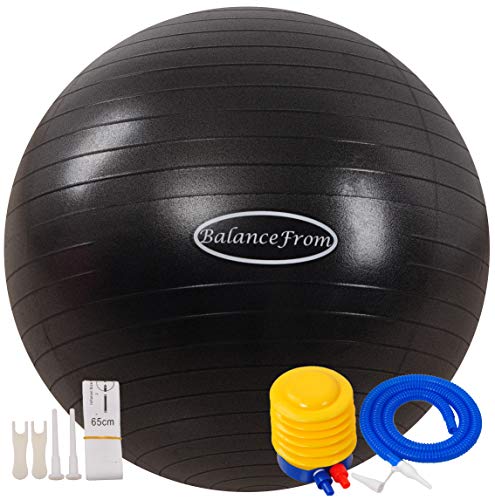 BalanceFrom Anti-Burst- und Rutschfester Gymnastikball, Yoga-Ball, Fitnessball, mit Schnellpumpe, Kapazität von 2.000 Pfund (38–45 cm, S, schwarz) von BalanceFrom
