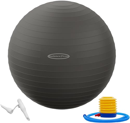 BalanceFrom Anti-Platz- und Rutschfester Gymnastikball Yoga-Ball Fitnessball Geburtsball mit Schnellpumpe, 0,9 kg Kapazität (38-45 cm, S, Grau) von Signature Fitness