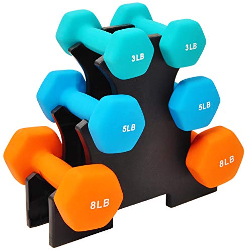 BalanceFrom Colored Vinyl or Neoprene Coated Dumbbell Set with Stand, 32-Pound Set with Stand, 3LB, 5LB, 8LB Pairs, Cast Iron von BalanceFrom