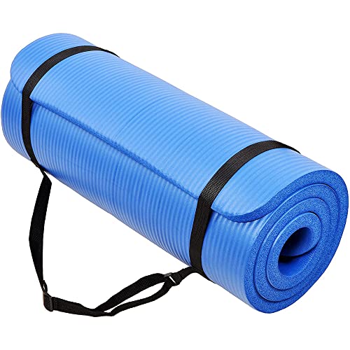 BalanceFrom GoCloud All-Purpose 1-Inch Extra Thick High Density Anti-Tear Exercise Yoga Mat with Carrying Strap (Blue). von BalanceFrom