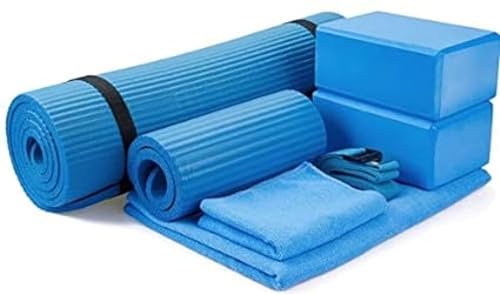 BalanceFrom GoYoga 7-teiliges Set – inklusive Yogamatte mit Tragegurt, 2 Yoga-Blöcken, Yogamatten-Handtuch, Yoga-Gurt und Yoga-Knieschoner (blau, 1,27 cm dicke Matte) von BalanceFrom