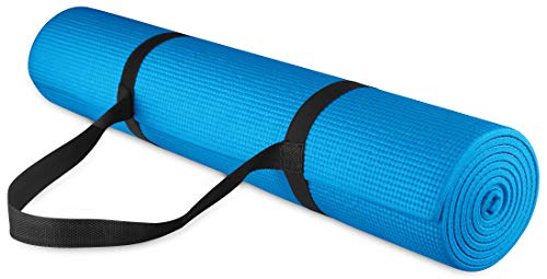 BalanceFrom GoYoga All Purpose High Density Non-Slip Exercise Yoga Mat with Carrying Strap, 1/4", Blue von Signature Fitness
