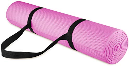 Signature Fitness BalanceFrom GoYoga All Purpose High Density Non-Slip Exercise Yoga Mat with Carrying Strap, 1/4", Pink von Signature Fitness