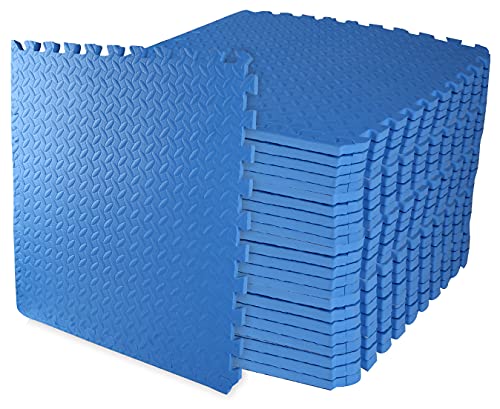 BalanceFrom Puzzle-Trainingsmatte mit ineinandergreifenden EVA-Schaumstoff-Fliesen (Blau), 24 Stück von Signature Fitness