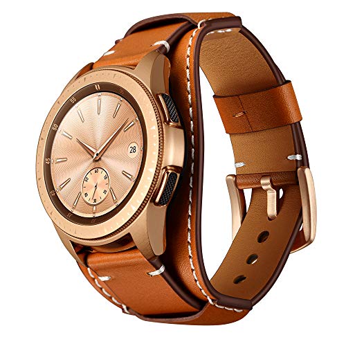 Balerion Cuff Echtleder-Uhrenarmband, kompatibel mit Samsung Galaxy Watch, Gear Sport, Gear S2 Classic, Fossil Q, Gear S3 Classic/Frontier, Brown-20mm(Galaxy watch 42mm) von Balerion