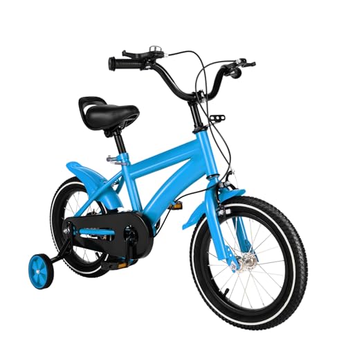 Kinderfahrrad 14 Zoll, Fahrrad ab 3-6 Jahre für Mädchen Junge, Blau Kinderrad mit Schutzblech & Kombinierte Vorder- und Hinterradbremse, aus Hochwertigem Kohlenstoffstahl von Balider