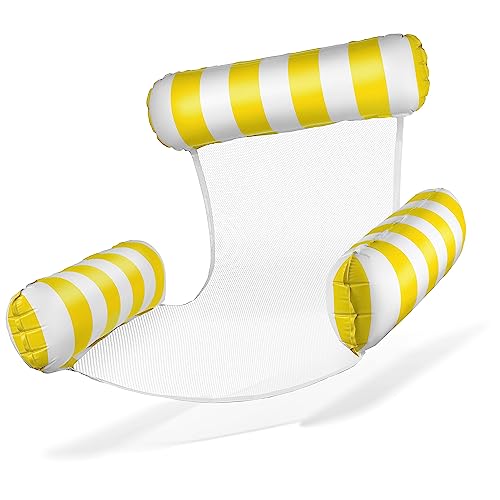 Balinco Luftmatratze Pool, Aufblasbarer Sessel, Wasserstuhl mit Rückenlehne und Armlehnen, Schwimmsitz, Poolsitz, Sonnenstuhl, Wasser Relaxstuhl (Gelb/Weiß) von Balinco