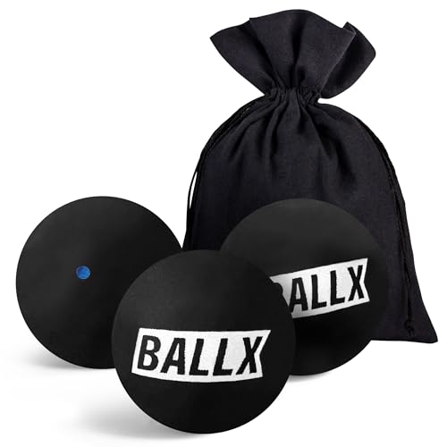BallX® Squash Bälle Blauer Punkt XS2000 [3ER Set] - Squashbälle extra Schnell für Anfänger - Ball mit Wettkampfgröße - Langlebige Squashspiel Bälle mit Baumwollsäckchen - Squashball Set - Squash Ball von BallX