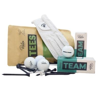 Baller Team Package - Golfball (60er Pack) für HCP < 16 • 1 Stück Golfhandschuh Cabretta Leder Herren/Damen • 1 Packung Baller Tees (50 Driver Tees & 20 Iron Tees) von Baller Golf