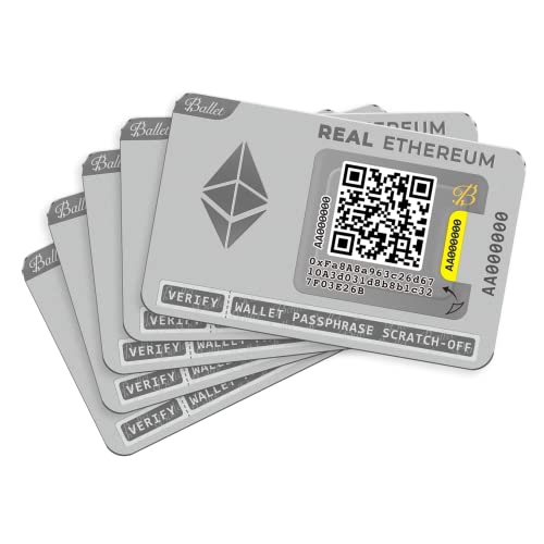 Ballet Real Ethereum (ETH), 5er-Pack - Die einfachste Cold Storage Karte für Kryptowährungen, Hardware Wallet mit Unterstützung für mehrere Kryptowährungen von Ballet
