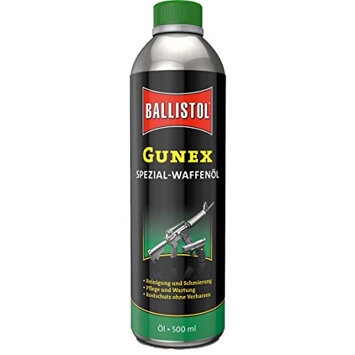 BALLISTOL 22050 GUNEX Waffenöl 500ml Flasche – Temperaturbeständiges Waffen-Pflege-Öl – Reinigung, Wartung, Rostschutz von BALLISTOL