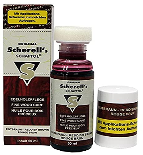 BALLISTOL 23815 - Scherell's SCHAFTOL rotbraun - Edelholzpflege für Gewehrschaft - 50 ml Flasche mit Applikationsschwamm von BALLISTOL