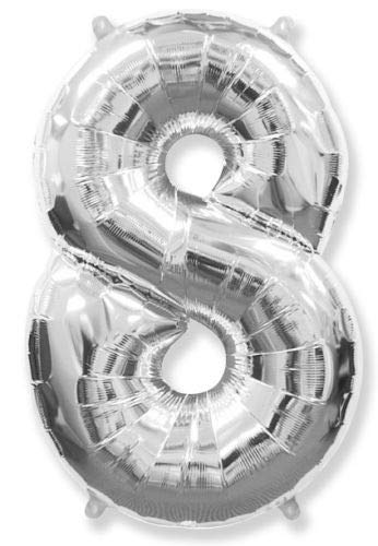 Ballonim Zahlenballon 0-9 86cm -100 cm silber Luftballon Zahlen Helium Luftballons XXL (Zahl 8 Silber) von Ballonim
