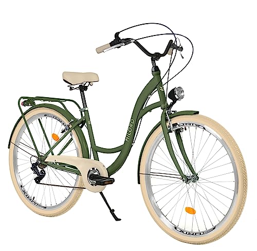 Balticuz OU Komfort Fahrrad mit Rückenträger, Hollandrad, Damenfahrrad, Citybike, Retro, Vintage, 28 Zoll, Grün-Creme, 7-Gang von Balticuz OU
