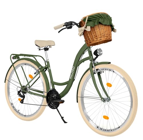 Komfort Fahrrad Citybike Mit Weidenkorb Damenfahrrad Hollandrad, 28 Zoll, Grün-Creme, 21-Gang Shimano von Balticuz OU