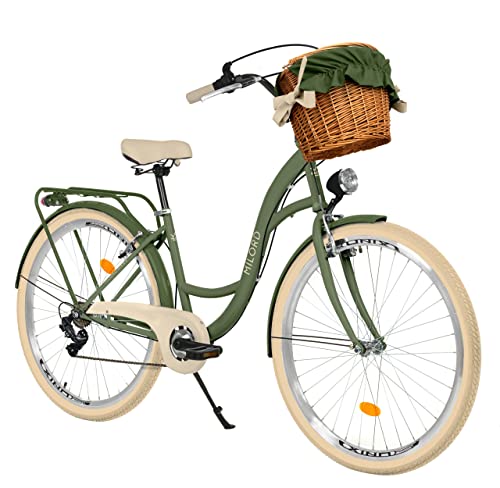 Komfort Fahrrad Citybike Mit Weidenkorb Damenfahrrad Hollandrad, 28 Zoll, Grün-Creme, 7-Gang Shimano von Balticuz OU