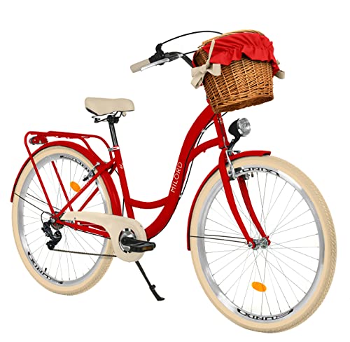 Milord Komfort Fahrrad mit Weidenkorb, Hollandrad, Damenfahrrad, Citybike, Vintage, 28 Zoll, Rot, 7-Gang Shimano von Balticuz OU