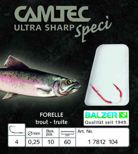 Balzer Camtec Forelle 60cm rot - 10 gebundene Forellenhaken zum Angeln auf Forellen, Haken zum Forellenangeln, Angelhaken, Hakengröße/Schnurdurchmesser:Gr. 6 / 0.22mm Balzer Camtec Forelle 60cm rot - 10 gebundene Forellenhaken zum Angeln auf Forellen, Haken zum Forellenangeln, Angelhaken, Hakengröße/Schnurdurchmesser:Gr. 6 / 0.22mm von Balzer