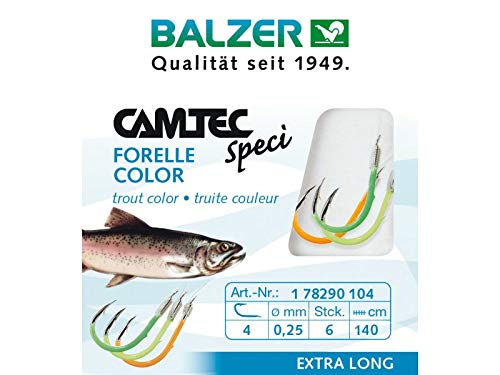 Balzer Camtec Speci Forelle Color UV Active Gr. 4 140cm 178290104 Forellenhaken Vorfachhaken Angelhaken für Forelle von Balzer