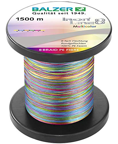 Balzer Iron Line 8 Multicolor - 1500m geflochtene Schnur zum Spinnfischen, Durchmesser/Tragkraft:0.10mm / 8.1kg / Farbwechsel alle 5m von Balzer