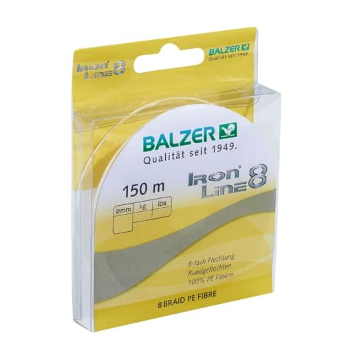 Balzer Iron Line 8-150m geflochtene Schnur zum Spinnfischen, Farbe:Gelb, Durchmesser/Tragkraft:0.10mm / 8.1kg von Balzer