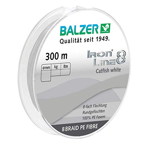 Balzer Iron Line 8 Catfish - 300m geflochtene Angelschnur, Farbe:Weiß, Durchmesser/Tragkraft:0.50mm / 51.3kg von Balzer
