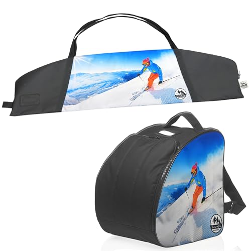 BAMBINIWELT Kinder Skitasche Ski-Schuh-Tasche Set wasserdicht Ski Bag Ski Cover Wintersport Kombi (Modell 5, 145cm) von BambiniWelt by Rafael K.