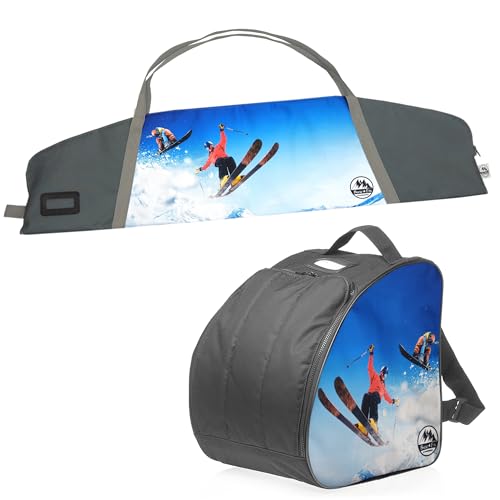 BAMBINIWELT Kinder Skitasche Ski-Schuh-Tasche Set wasserdicht Ski Bag Ski Cover Wintersport Kombi (Modell 6, 125cm) von BambiniWelt by Rafael K.