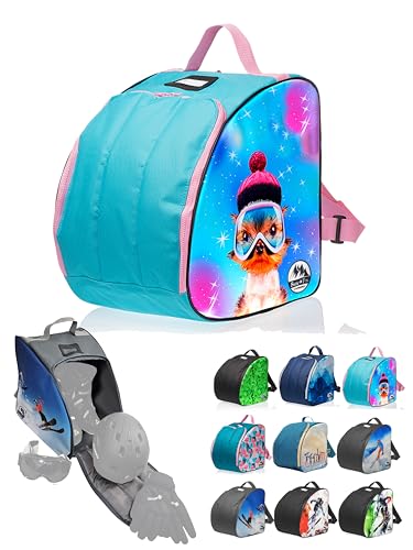 BambiniWelt by Rafael K. Kinder Skistiefeltasche [Ski-Schuh-Tasche für Kinder] Skiboots Rucksack integrierte Standfläche Platz für Boots Helm Skibrille Handschuhe Kinder-Skischuhrucksack (Modell 03) von BambiniWelt by Rafael K.