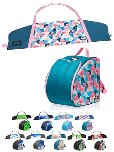 Kinder Ski SET [Ski-Schuh-Tasche+Ski-Tasche für Kinder] Rucksack für Boots Helm Skibrille Kinder-Skischuhrucksack Skitasche für Ski Skistöcke Handschuhe Kinderskitasche (SET Modell 04, 125cm) von BambiniWelt by Rafael K.