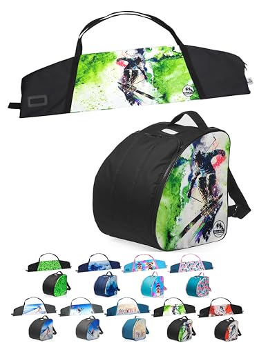 Kinder Ski SET [Ski-Schuh-Tasche+Ski-Tasche für Kinder] Rucksack für Boots Helm Skibrille Kinder-Skischuhrucksack Skitasche für Ski Skistöcke Handschuhe Kinderskitasche (SET Modell 08, 125cm) von BambiniWelt by Rafael K.