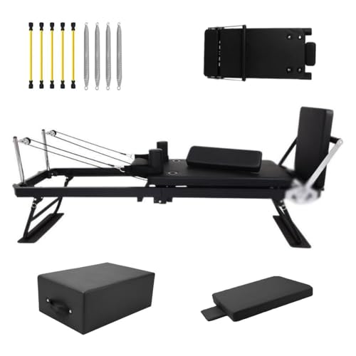 Pilates Reformer Maschine Set, Faltbar Pilates Ausrüstung für Home Workout, Reformer Maschine Anzug Mit Quadratkasten, Sprungbrett und 5 Edelstahlfedern (Latex + Frühlingsstil) von Bammare