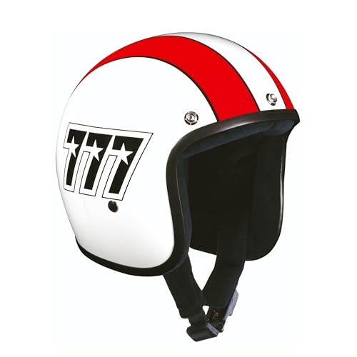 BANDIT Jethelm 777, Weiß, rote Streifen, glänzend, Custom Biker Style Visier, inklusive schwarzer roter Streifen, Gloss Open Helmet - JET777 (L) von Bandit
