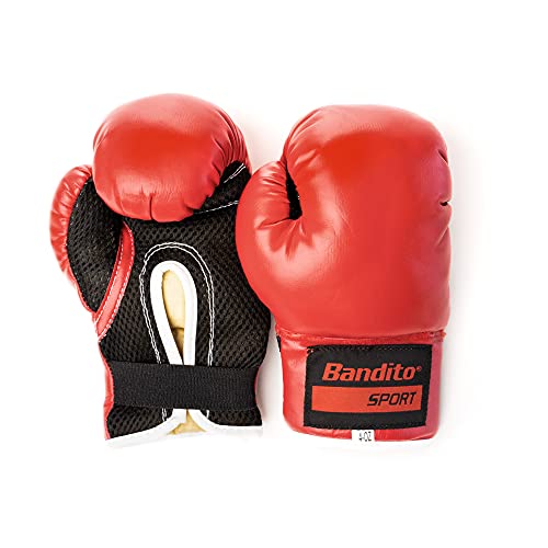 Bandito Boxhandschuhe, 8 Unzen, Größe S/M, schnelles An-/Ausziehen, Stabilisierung des Handgelenks, rot/schwarz, für Boxtraining und Sparring, atmungsaktiv von Bandito