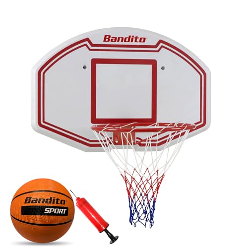 Bandito Basketball-Backboard Winner Set inkl. Ball und Pumpe,ideal für Zuhause, wetterfest, robust, Wandgerät, alle Altersgruppen von Bandito