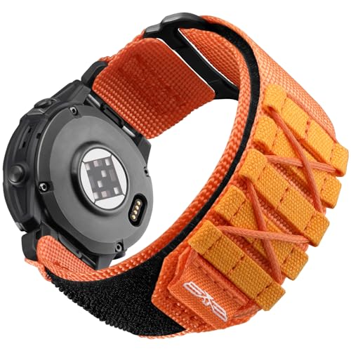 Bandletic Strap for Garmin Fenix 7X/6X Pro/Instinct 2X/Epix 2 Pro, 26 mm Nylon Replacement Band for Fenix 6X/5X/Enduro 2/Tactix 7 Pro/Descent MK2i/Fenix 3 Quick Fit Bracelets, L-Orange von Bandletic