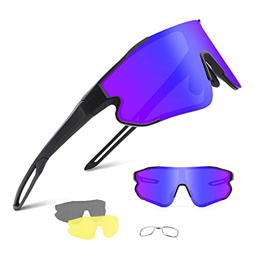 BangLong Polarisierte Fahrradbrille Sonnenbrille Herren Damen mit 3 Wechselgläser, UV 400 Schutz Sportbrille für Laufen Angeln Klettern Golf Fahren MTB Outdoorsport von BangLong