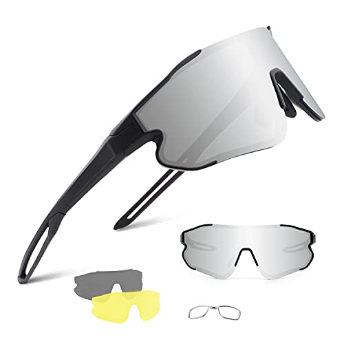 BangLong Polarisierte Fahrradbrille Sonnenbrille Herren Damen mit 3 Wechselgläser, UV 400 Schutz Sportbrille für Laufen Angeln Klettern Golf Fahren MTB Outdoorsport von BangLong