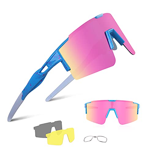 BangLong Polarisierte Fahrradbrille mit 3 austauschbaren Gläsern, TR90 Rahmen für Männer und Frauen, Sport-Sonnenbrille, Mountainbike-Brille, MTB-Angeln, Fahrradbrille von BangLong