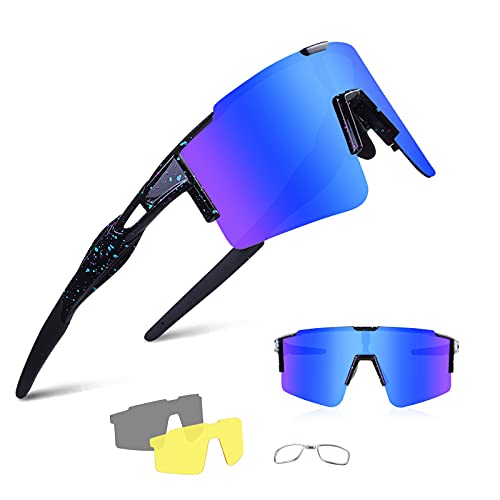BangLong Polarisierte Sonnenbrille, Fahrradbrille Herren Damen UV 400 Schutz mit 3 Wechselgläser, Schutzbrille Sportbrille für Outdoorsport Radfahren Laufen Golf von BangLong