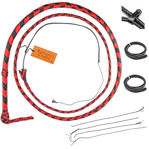 Bantoro Crafts Rot und Schwarz Paracord/Nylon-Peitsche Bullwhip 16 Zöpfe geflochten Peitschenbauch und Nackenrolle innen Lautes Knallen der Peitsche Reiten Reiter (8 Fuß (2,4 Meter)) von Bantoro Crafts