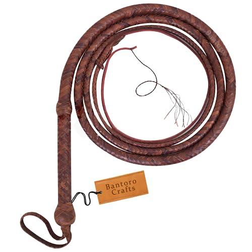 Indiana Jones Peitsche, Kängurufell, für den Reitsport, Bullenpeitsche, Leder, robuster Peitschenbauch und Lederpolster innen, 16 geflochtene Stränge, geflochtenes Leder Reitsport (8 Fuß (2,4 Meter)) von Bantoro Crafts