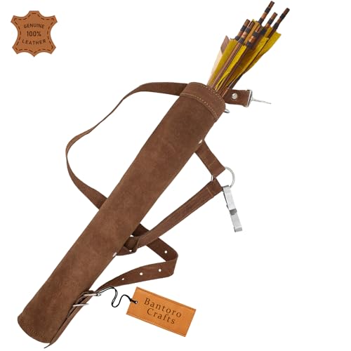 Lederköcher Handgefertigte traditionelle Bogen- und Pfeilschießen-Tragetasche mit Taschen, Outdoor-Schießen, Bogenschießen-Zubehör von Bantoro Crafts