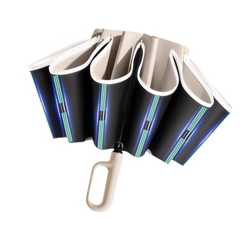 Baoblaze Automatischer Taschenschirm mit Hakengriff, 60 Rippen, Regenschirm für Damen und Herren, Beige von Baoblaze